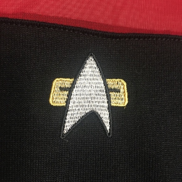 Star Trek Starfleet Uniform Command Red Knit Sweater sheer Shoulder Small - Picture 4 of 8